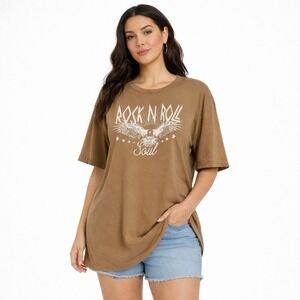 Pierce + Pine Rock N Roll Soul Graphic T Shirt Brown 3X‎ Oversized